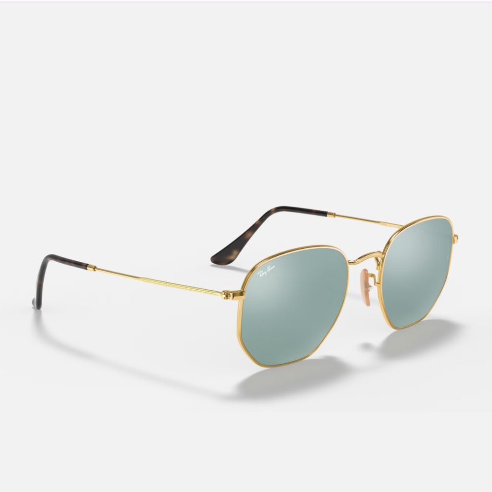 Ray-Ban Hexagonal Flat Lenses - Silver Reflective Lens, Gold Frame